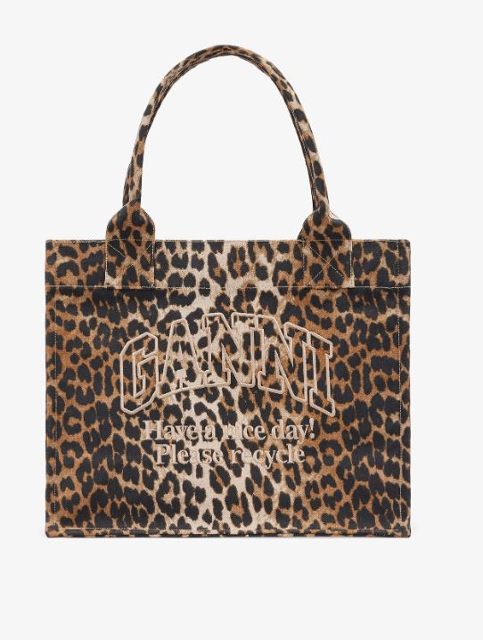 Bolso Tote grande Ganni lona leopardo